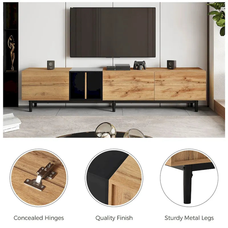 Meuble TV avec 3 portes abattantes et étagères de rangement (jusqu'à 80 pouces)