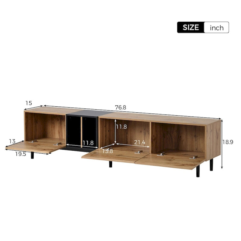 Meuble TV avec 3 portes abattantes et étagères de rangement (jusqu'à 80 pouces)