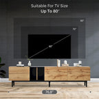 Meuble TV avec 3 portes abattantes et étagères de rangement (jusqu'à 80 pouces)