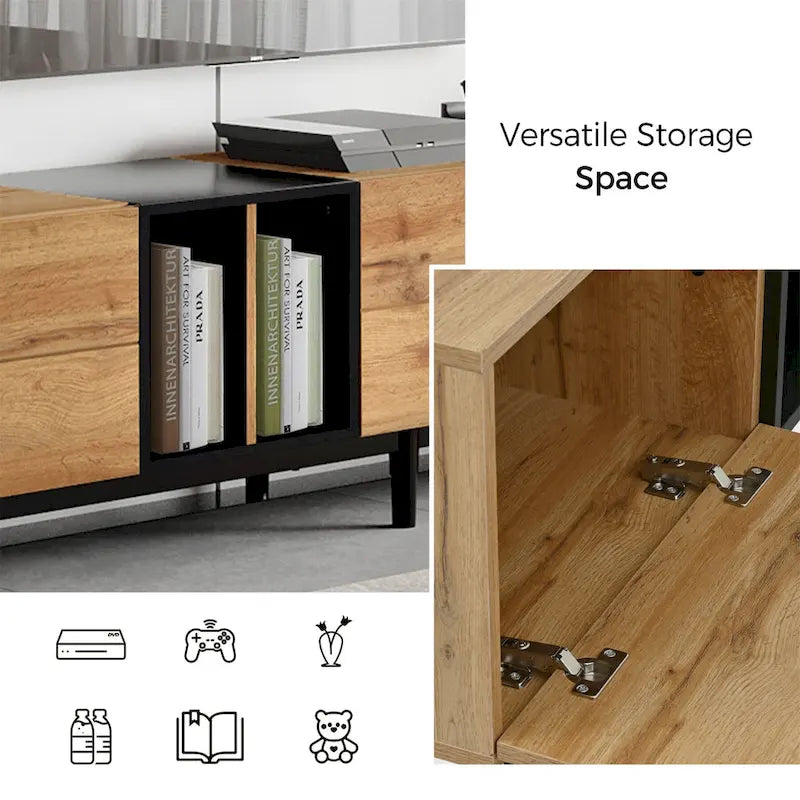 Meuble TV avec 3 portes abattantes et étagères de rangement (jusqu'à 80 pouces)