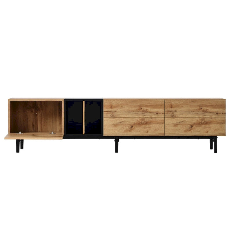 Meuble TV avec 3 portes abattantes et étagères de rangement (jusqu'à 80 pouces)