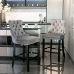 Tabourets de bar carrés en velours avec repose-pieds, lot de 2