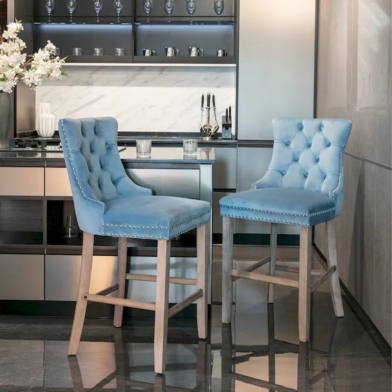 Tabourets de bar carrés en velours avec repose-pieds, lot de 2
