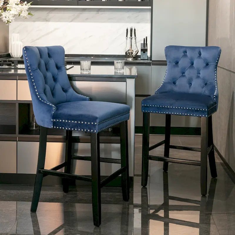 Tabourets de bar carrés en velours avec repose-pieds, lot de 2