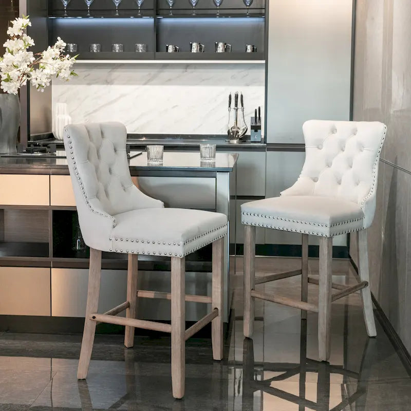 Tabourets de bar carrés en velours avec repose-pieds, lot de 2