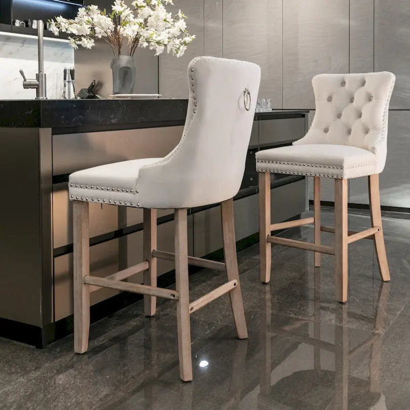 Tabourets de bar carrés en velours avec repose-pieds, lot de 2