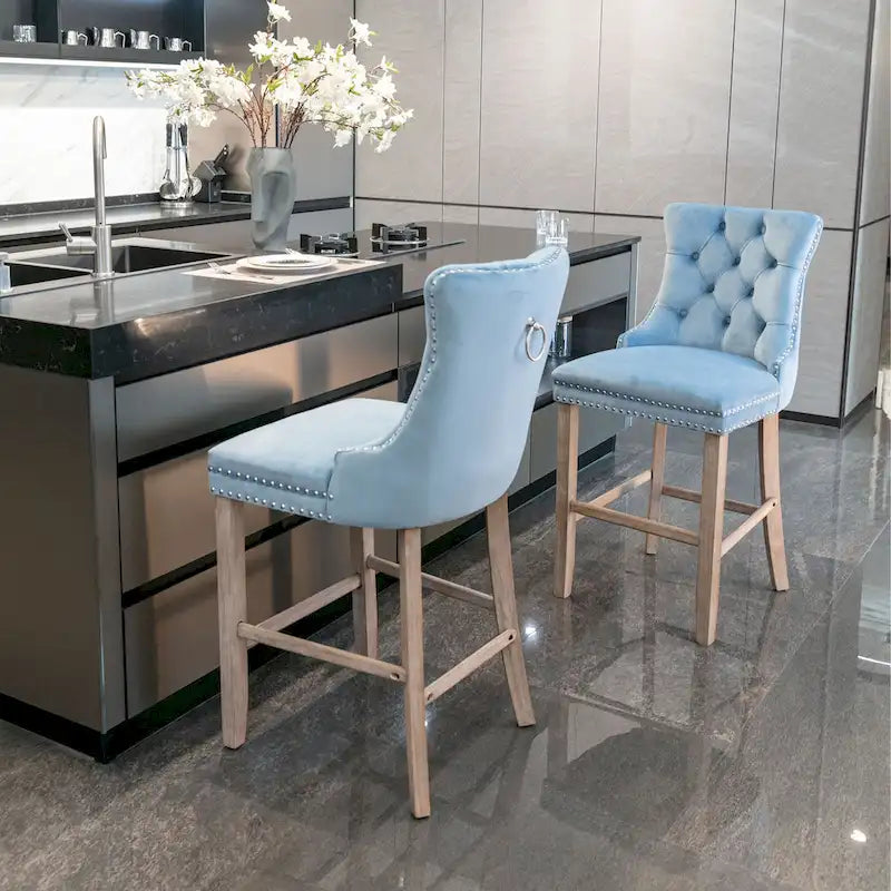 Tabourets de bar carrés en velours avec repose-pieds, lot de 2