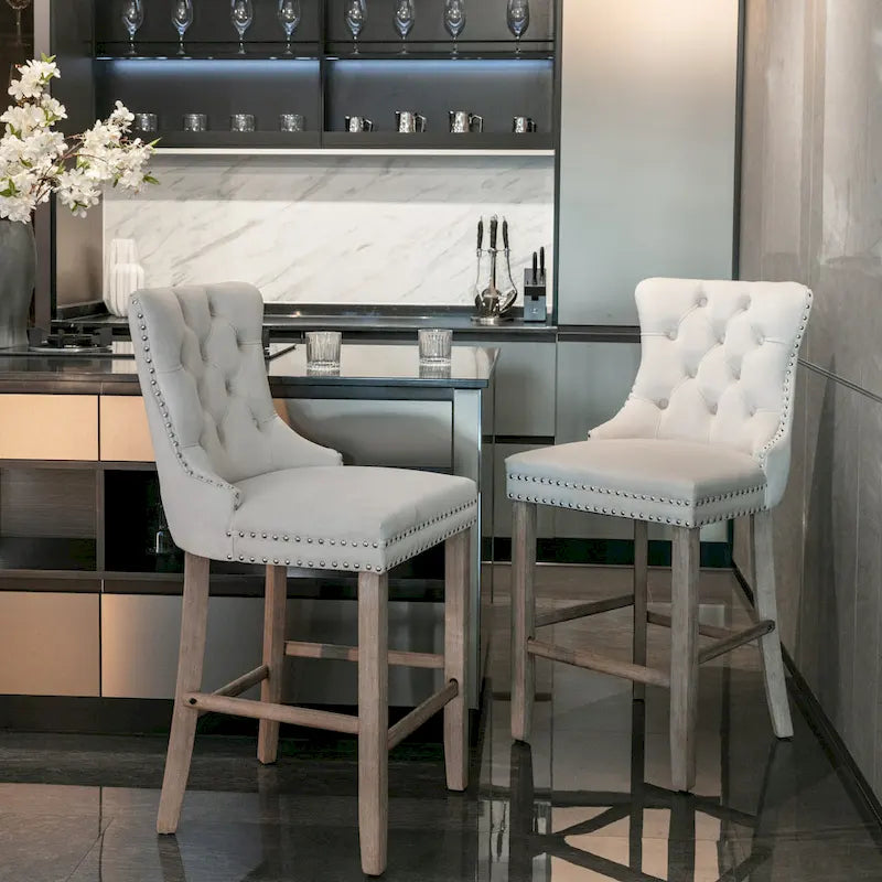 Tabourets de bar carrés en velours avec repose-pieds, lot de 2