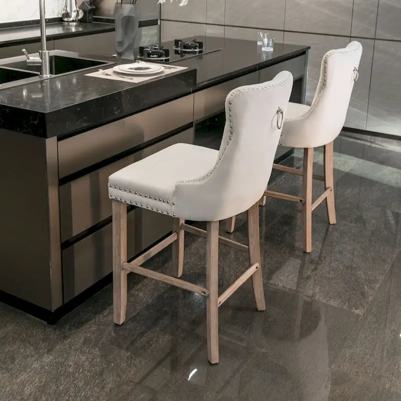 Tabourets de bar carrés en velours avec repose-pieds, lot de 2