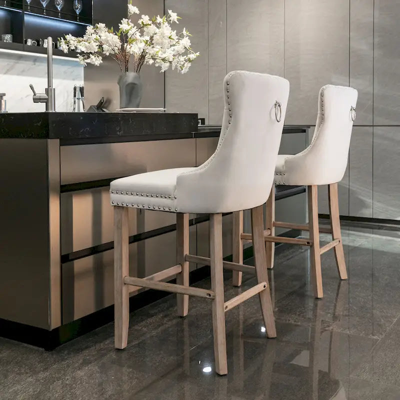 Tabourets de bar carrés en velours avec repose-pieds, lot de 2