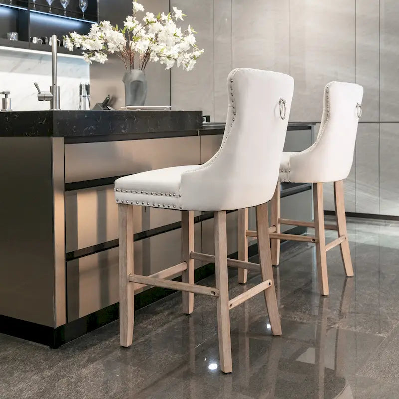 Tabourets de bar carrés en velours avec repose-pieds, lot de 2