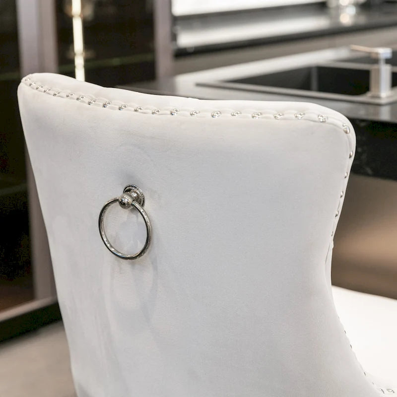 Tabourets de bar carrés en velours avec repose-pieds, lot de 2