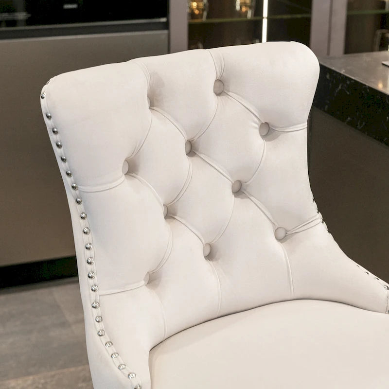 Tabourets de bar carrés en velours avec repose-pieds, lot de 2