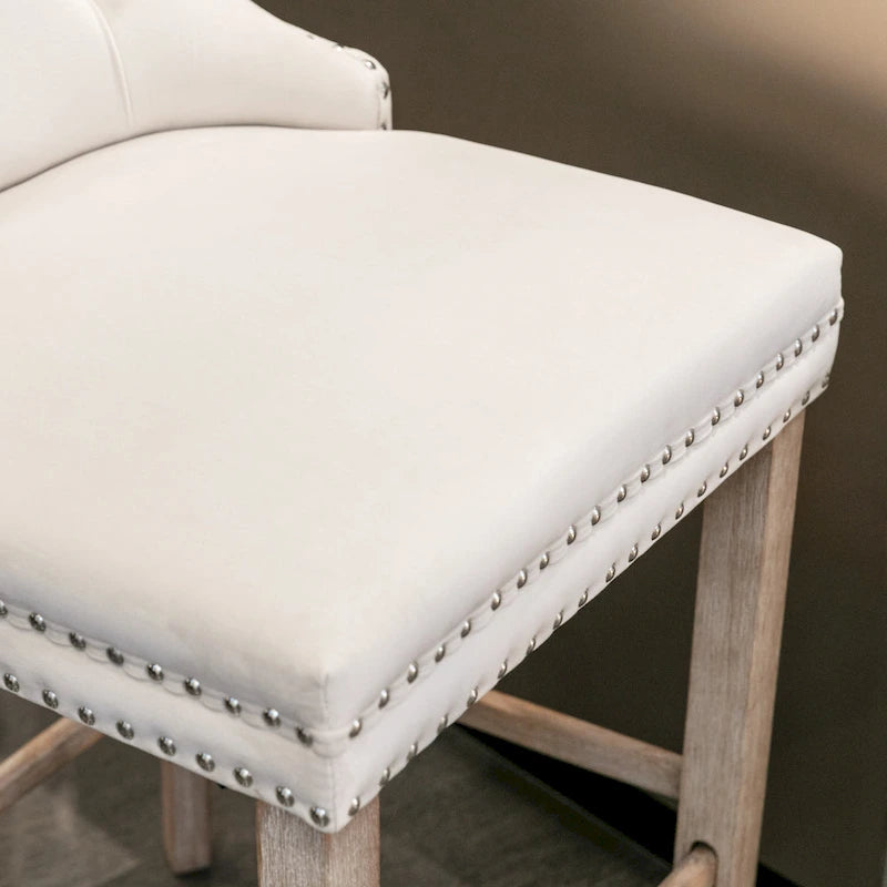 Tabourets de bar carrés en velours avec repose-pieds, lot de 2