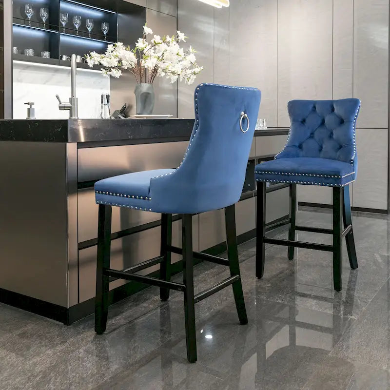Tabourets de bar carrés en velours avec repose-pieds, lot de 2