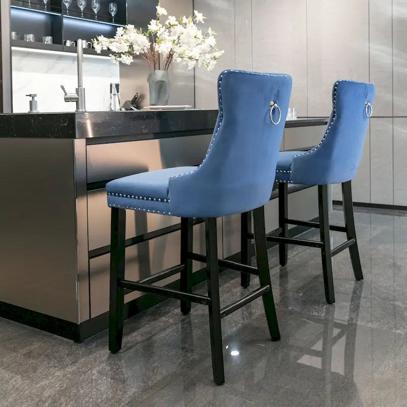 Tabourets de bar carrés en velours avec repose-pieds, lot de 2