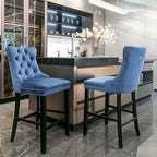 Tabourets de bar carrés en velours avec repose-pieds, lot de 2