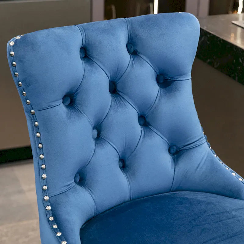 Tabourets de bar carrés en velours avec repose-pieds, lot de 2