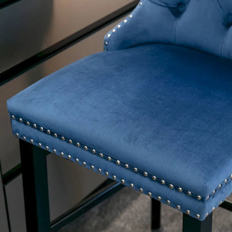 Tabourets de bar carrés en velours avec repose-pieds, lot de 2