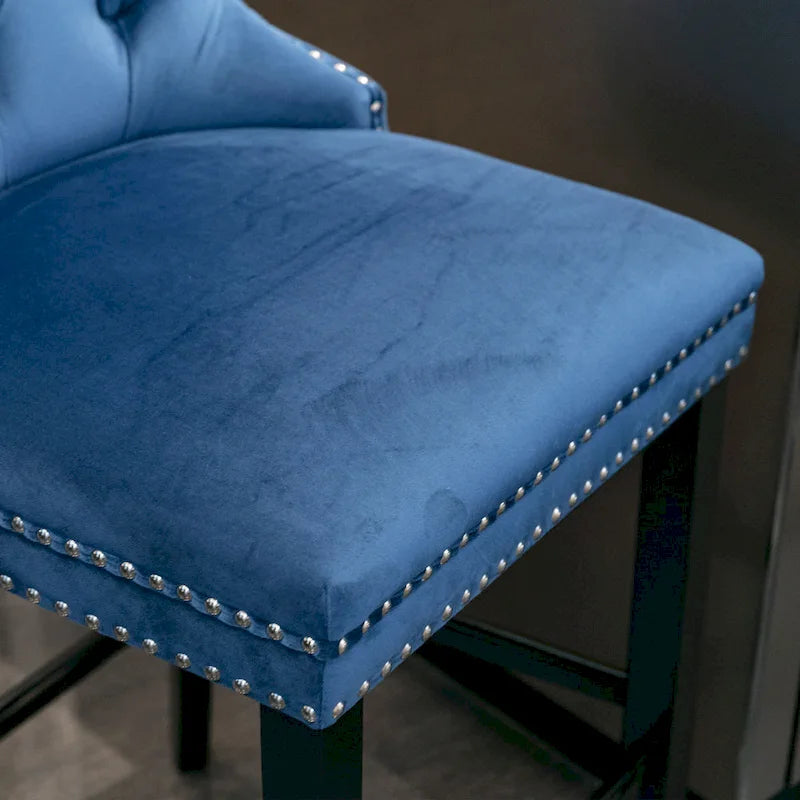 Tabourets de bar carrés en velours avec repose-pieds, lot de 2