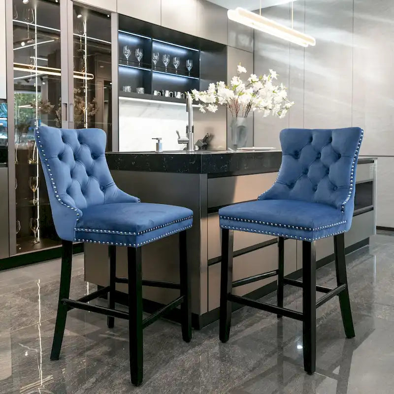 Tabourets de bar carrés en velours avec repose-pieds, lot de 2