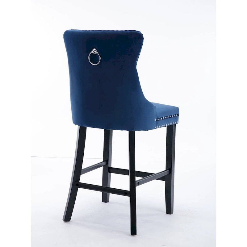 Tabourets de bar carrés en velours avec repose-pieds, lot de 2