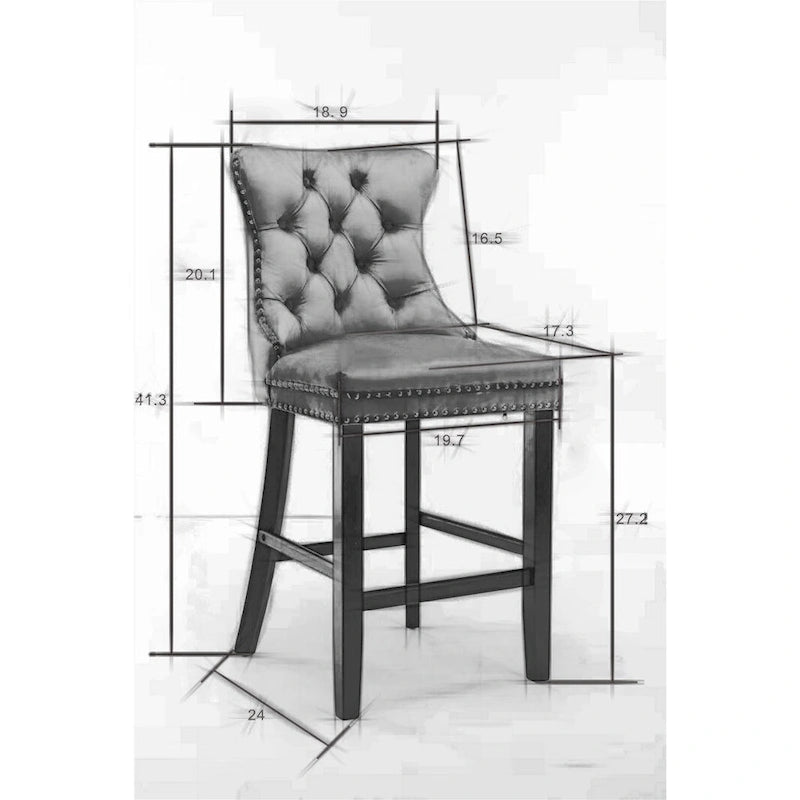 Tabourets de bar carrés en velours avec repose-pieds, lot de 2