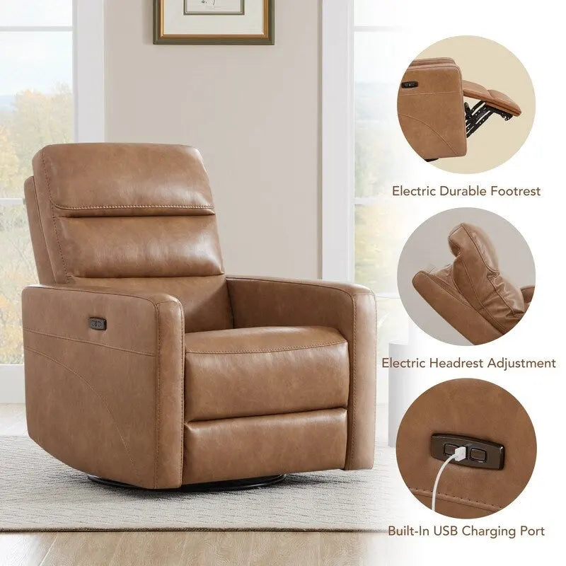 Fauteuil inclinable motorisé pivotant avec têtière et ports de chargement USB