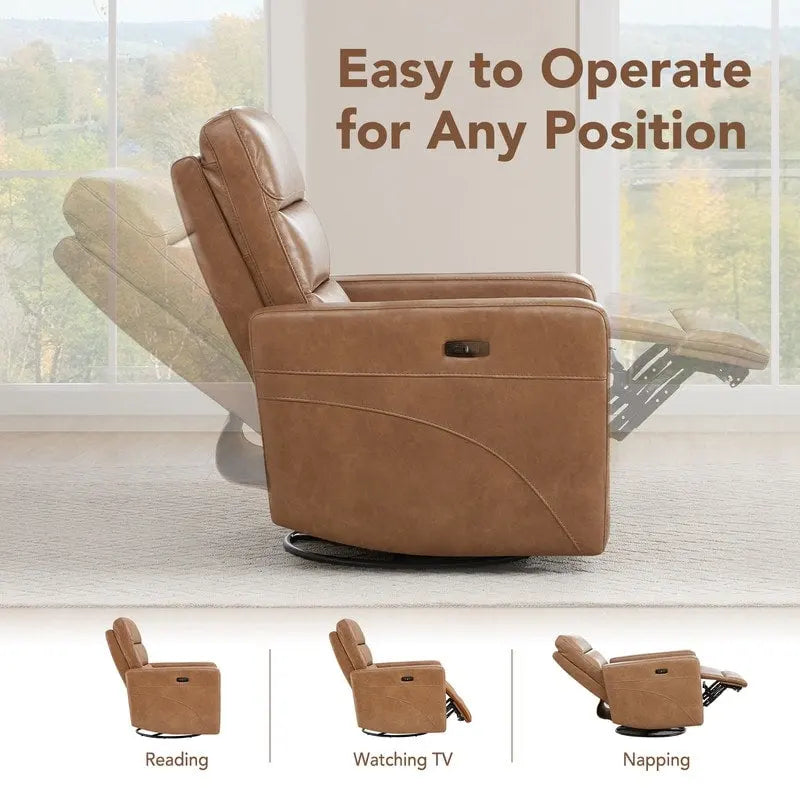 Fauteuil inclinable motorisé pivotant avec têtière et ports de chargement USB