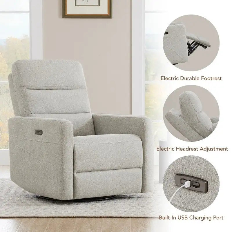 Fauteuil inclinable motorisé pivotant avec têtière et ports de chargement USB