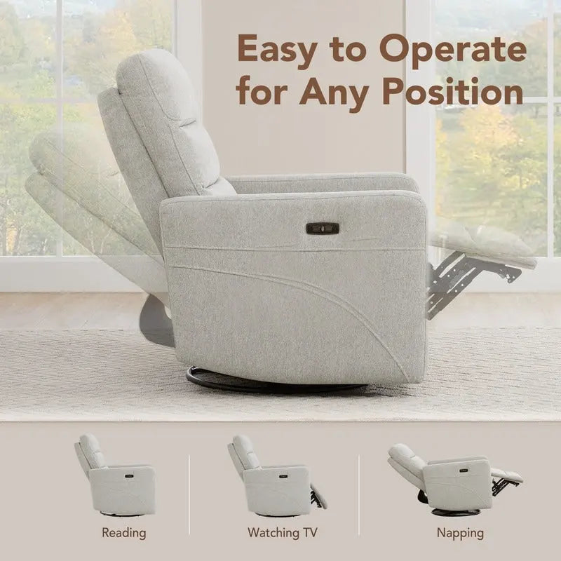 Fauteuil inclinable motorisé pivotant avec têtière et ports de chargement USB