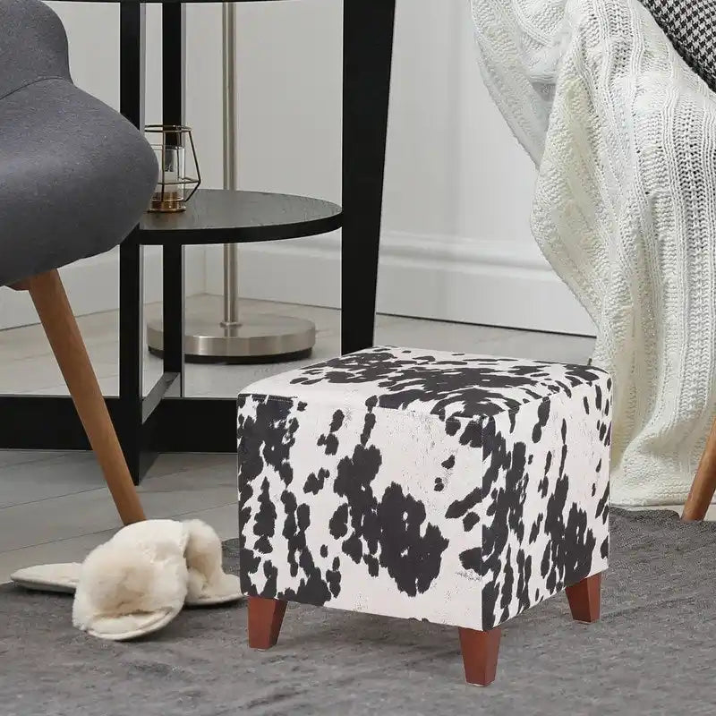 Banc ottoman cubique à imprimé vache