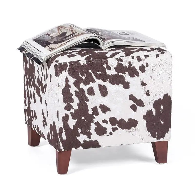 Banc ottoman cubique à imprimé vache
