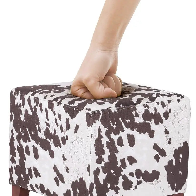 Banc ottoman cubique à imprimé vache