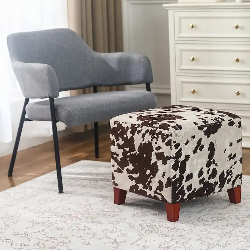 Banc ottoman cubique à imprimé vache