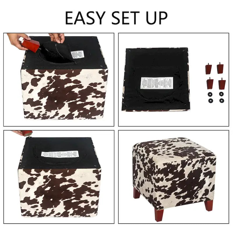 Banc ottoman cubique à imprimé vache