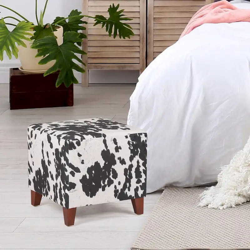 Banc ottoman cubique à imprimé vache