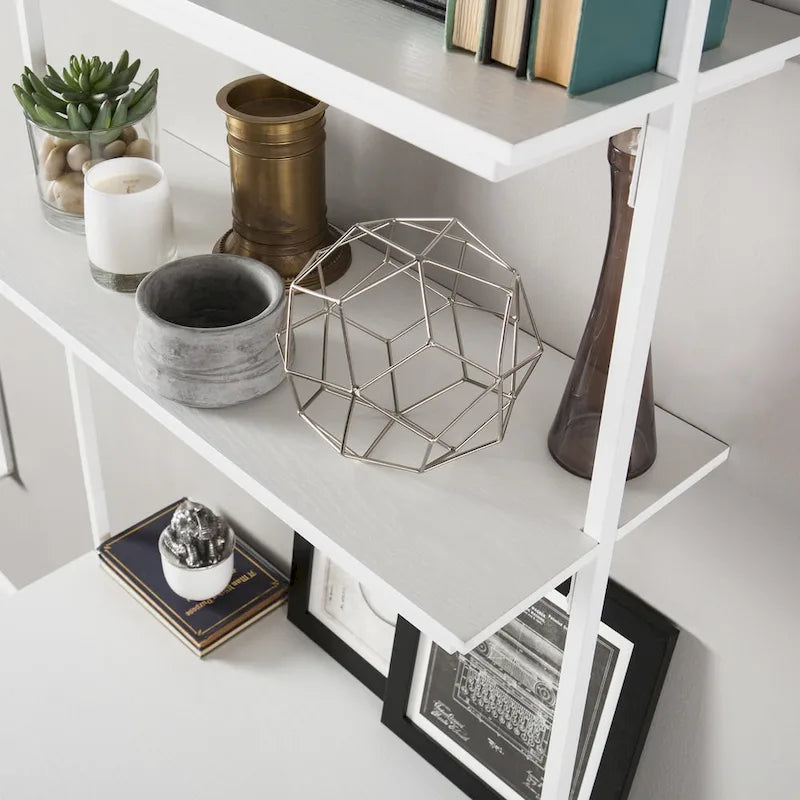 Bureau mural flottant avec étagères - Blanc mat