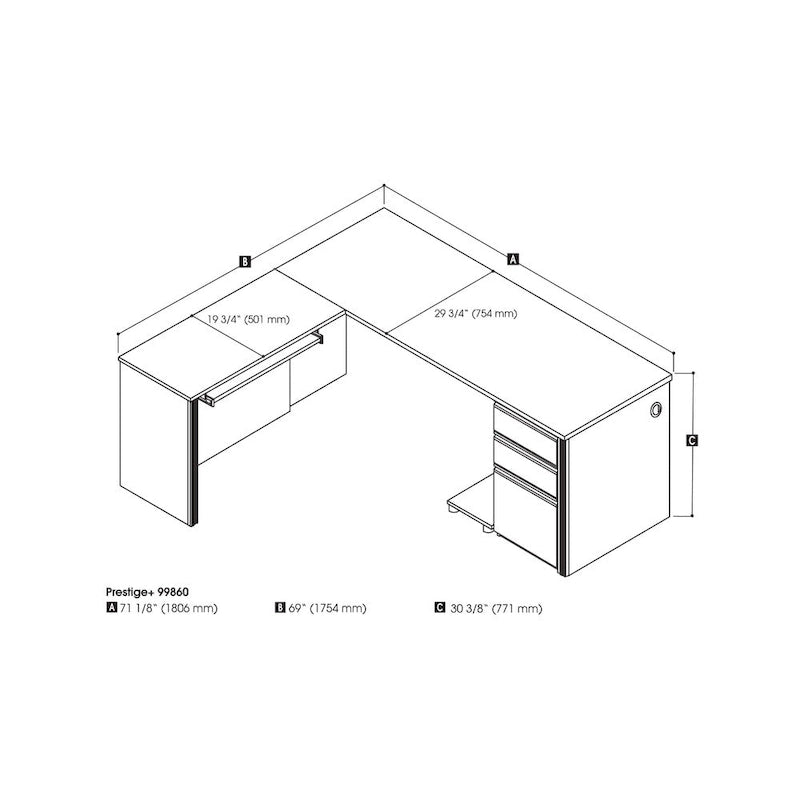 Bureau d'angle en L avec tiroirs de rangement