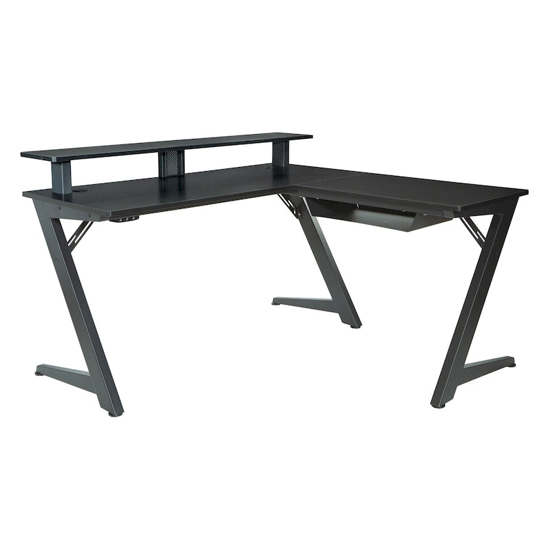 Bureau de jeu en L avec éclairage RGB et hub USB