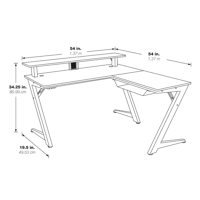 Bureau de jeu en L avec éclairage RGB et hub USB