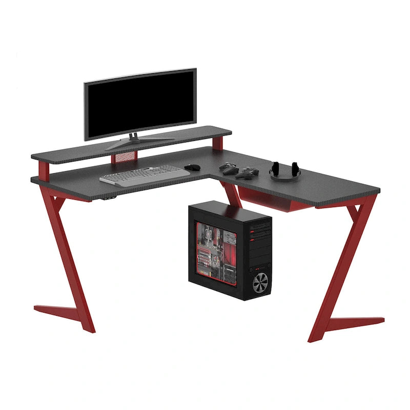 Bureau de jeu en L avec éclairage RGB et hub USB