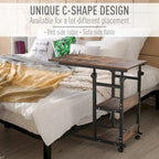 Table d'appoint mobile en forme de C avec 3 étagères de rangement, hauteur réglable et roulettes