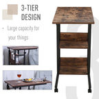 Table d'appoint mobile en forme de C avec 3 étagères de rangement, hauteur réglable et roulettes