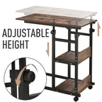 Table d'appoint mobile en forme de C avec 3 étagères de rangement, hauteur réglable et roulettes