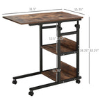 Table d'appoint mobile en forme de C avec 3 étagères de rangement, hauteur réglable et roulettes