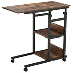 Table d'appoint mobile en forme de C avec 3 étagères de rangement, hauteur réglable et roulettes