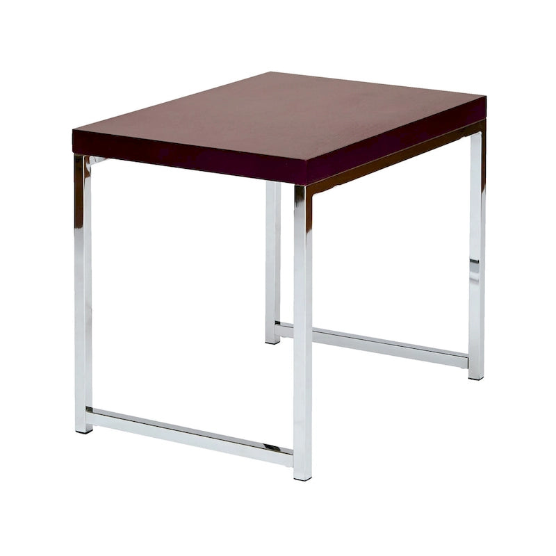 Table d'appoint avec plateau imitation bois et pieds chromés