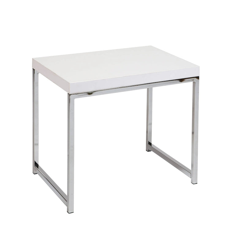 Table d'appoint avec plateau imitation bois et pieds chromés