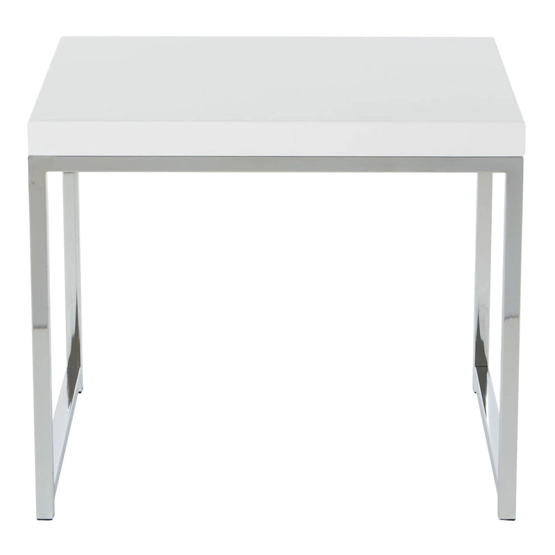 Table d'appoint avec plateau imitation bois et pieds chromés